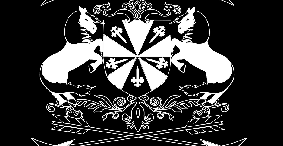 FVMC logo with tattoo arrows full name in banners BW inverted (2)